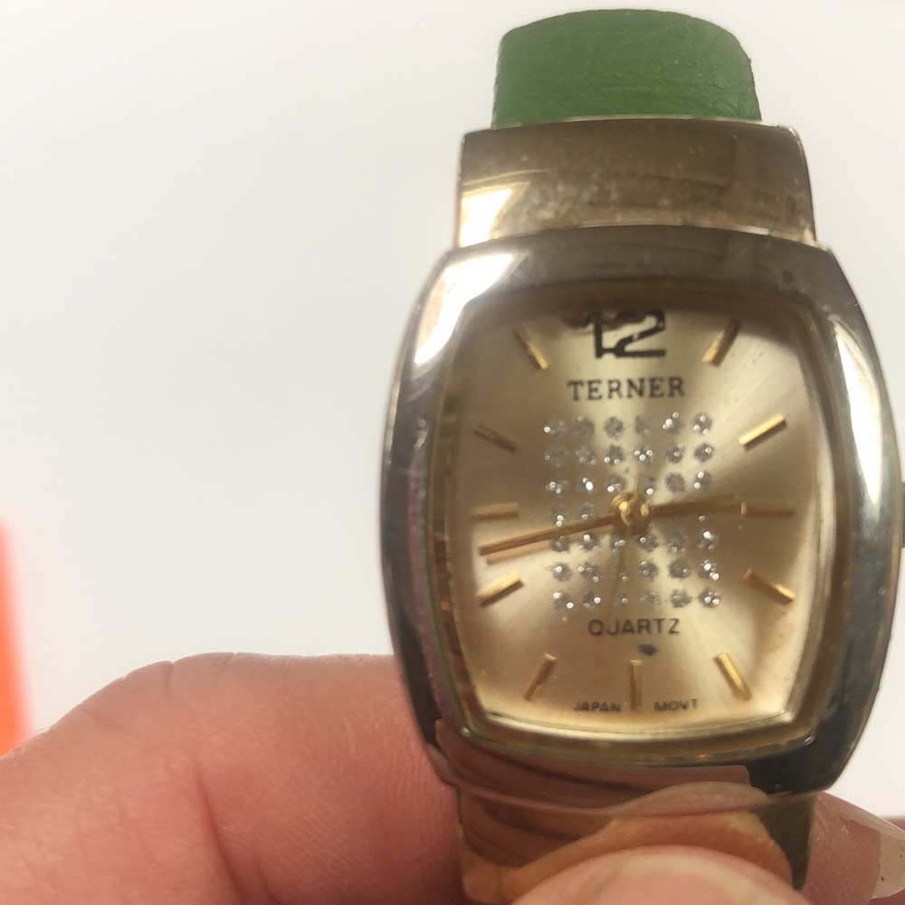 Bijoux Terner Quartz Watch Square Face Green Leather Cuff Bracelet‎